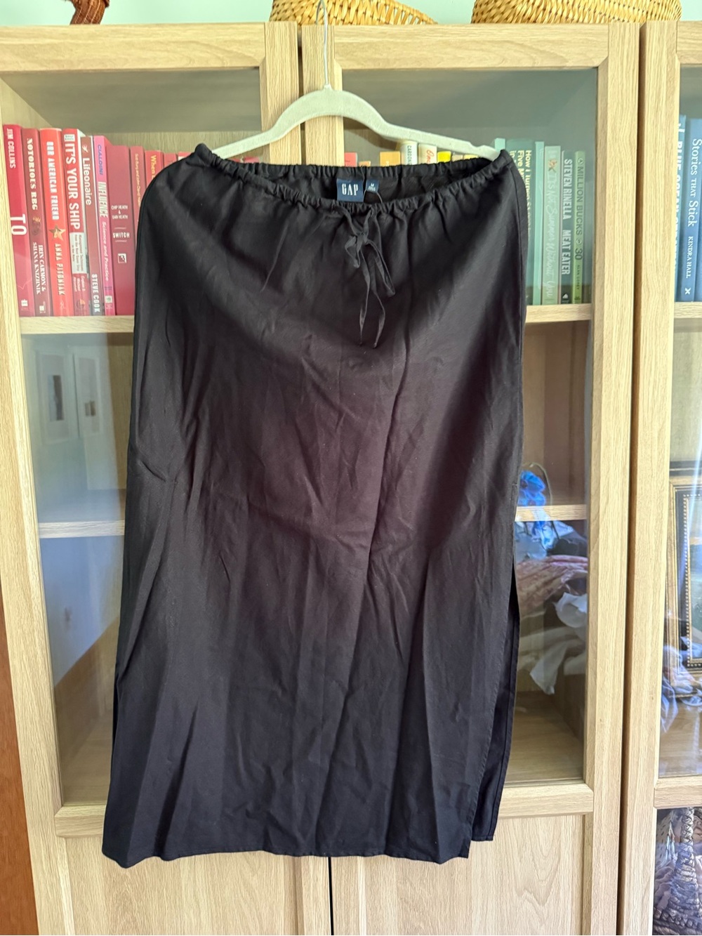 GAP Black Midi Skirt with Elastic Drawstring Waist